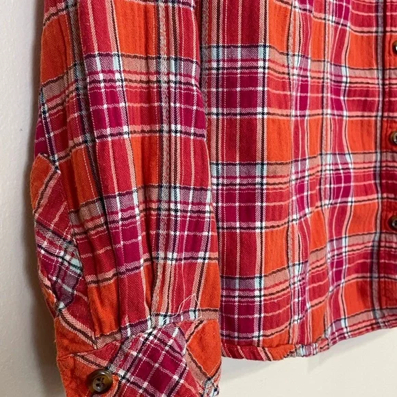 Dickies Orange Red Plaid Flannel Button Down Shirt Women’s Size L - Picture 6 of 11